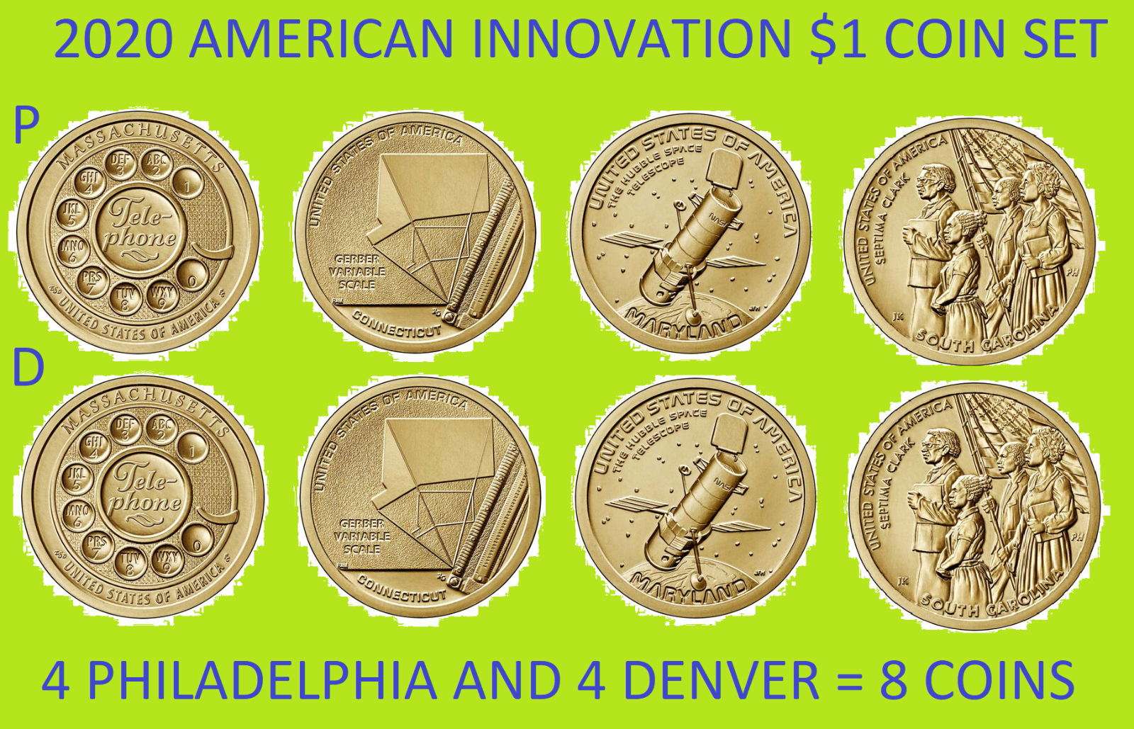 2020 P & D American Innovation Dollar Complete Uncirculated 8 Coin Set - On Hand