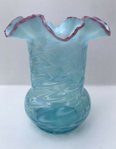 Rare Northwood Blue Opalescent Blown Twist Celery Vase. Unmarked. Mint.