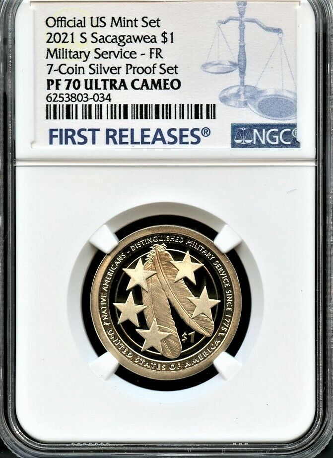 2021- S Sacagawea $1 Military Fr From-- 7-coin Silver Set Ngc Pf70 Uc;;
