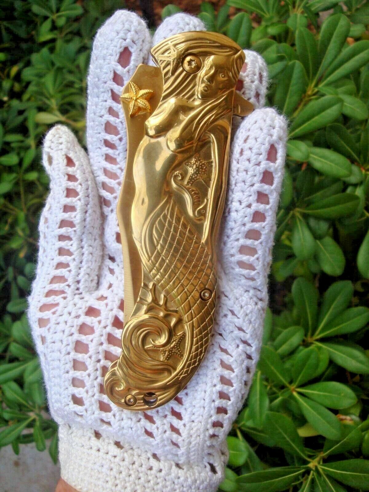 Collectible Pocket Knife Golden  Mermaid W Seahorse Starfish + Fidget Spinner