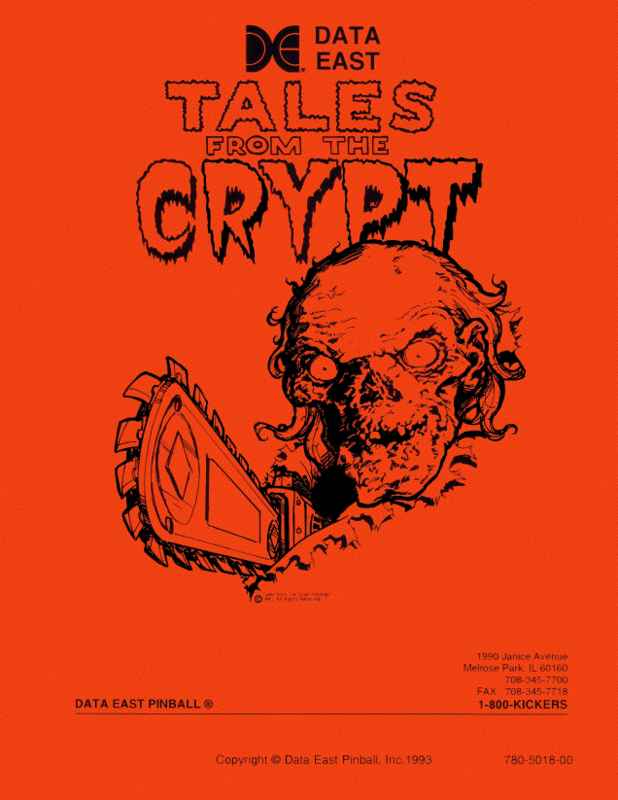 Tales From The Crypt Pinball Operations/service/repair/troubleshooting Manual Ya