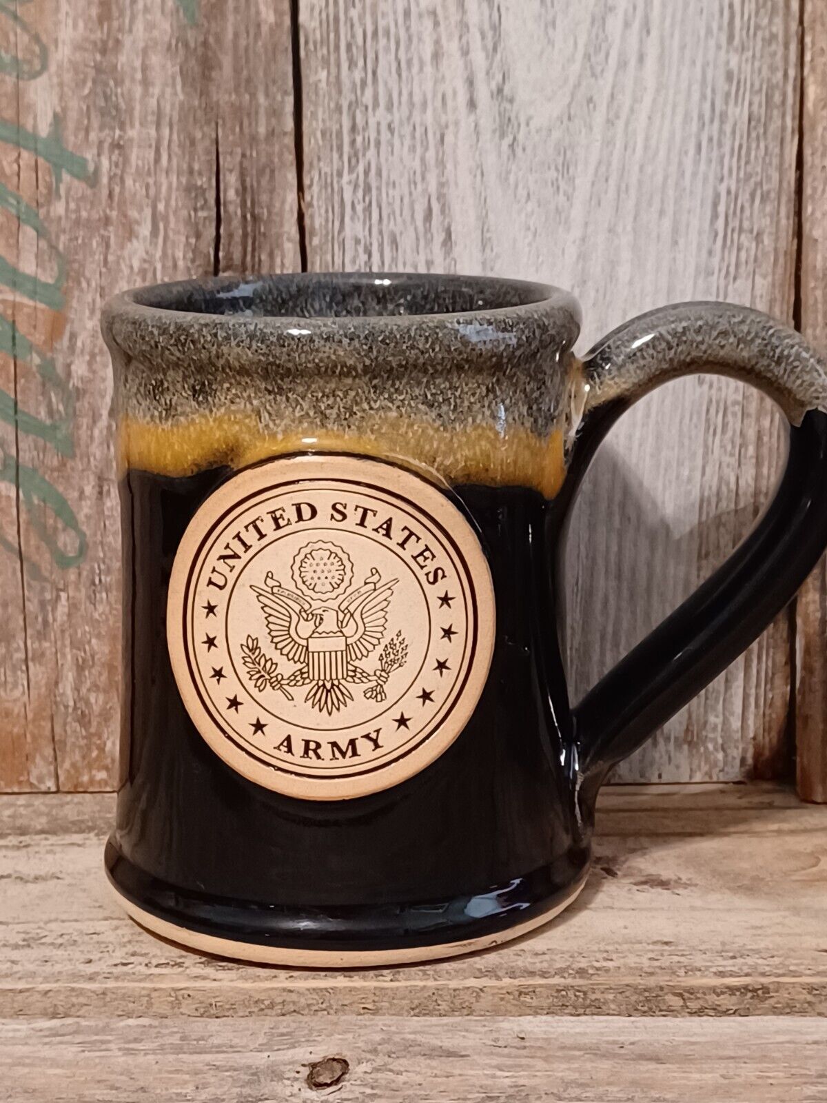 United States Army Veteran Black And Gray Pottery Coffee Medalian Mug  Usa Heavy