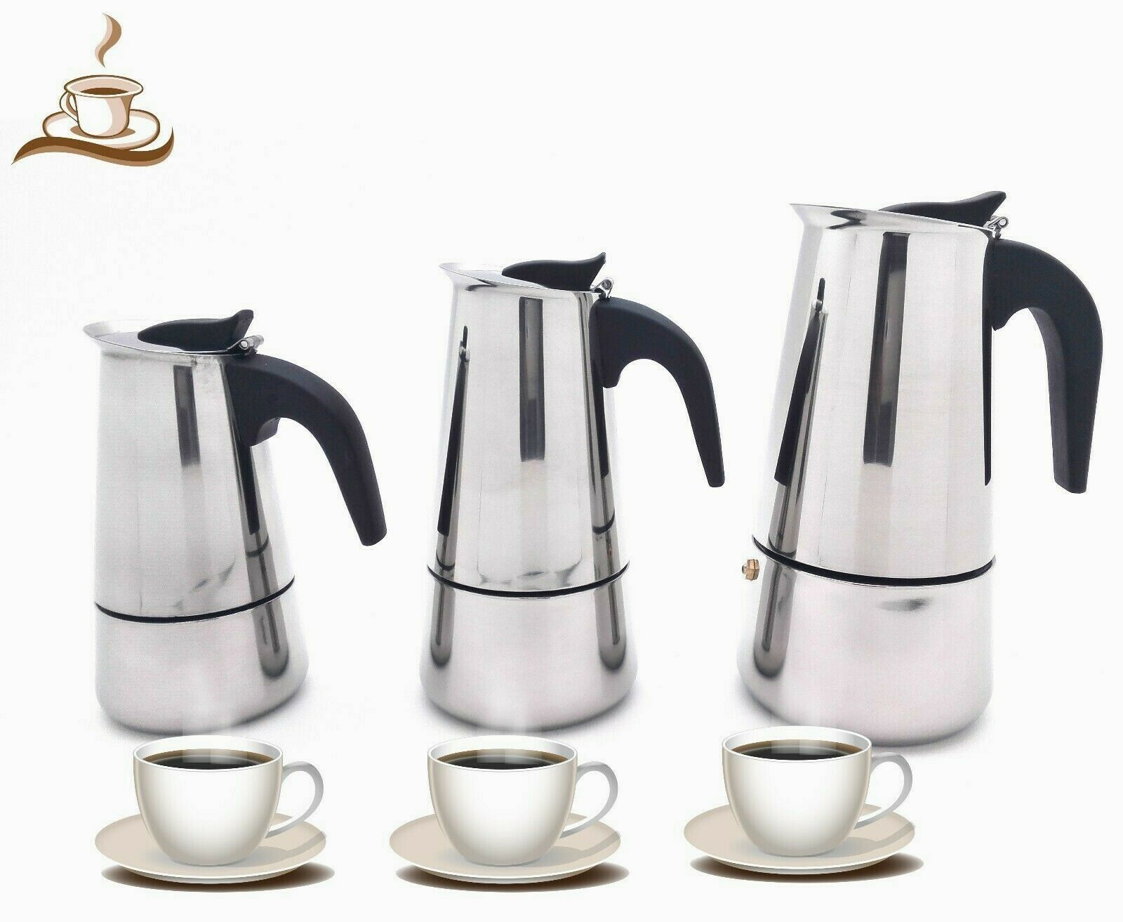 Espresso Coffee Maker Stainless Steel Coffee Maker Stove Top Safe 9/6/4 Cups