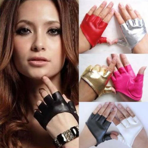 Women Lady Short Leather Gloves Half Finger Fingerless Dance Stage Driving Newly