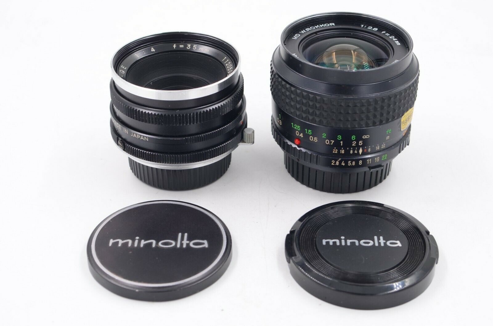 Two Minolta Manual Focus Wide Angle Lenses: 24mm F2.8 And 35mm F4