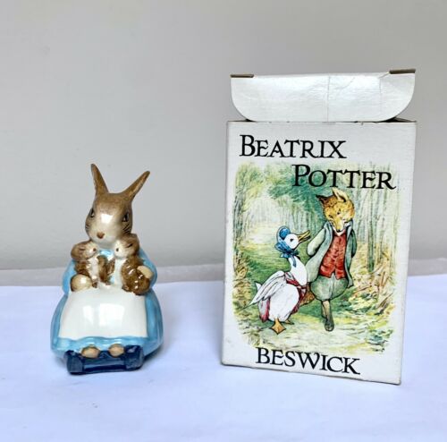 Beatrix Potter Mrs. Rabbit & Bunnies 1976 Beswick Pottery Figure In Original Box