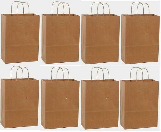 100 10x5x13 Kraft Brown Paper Handle Shopping Gift Merchandise Carry Retail Bags