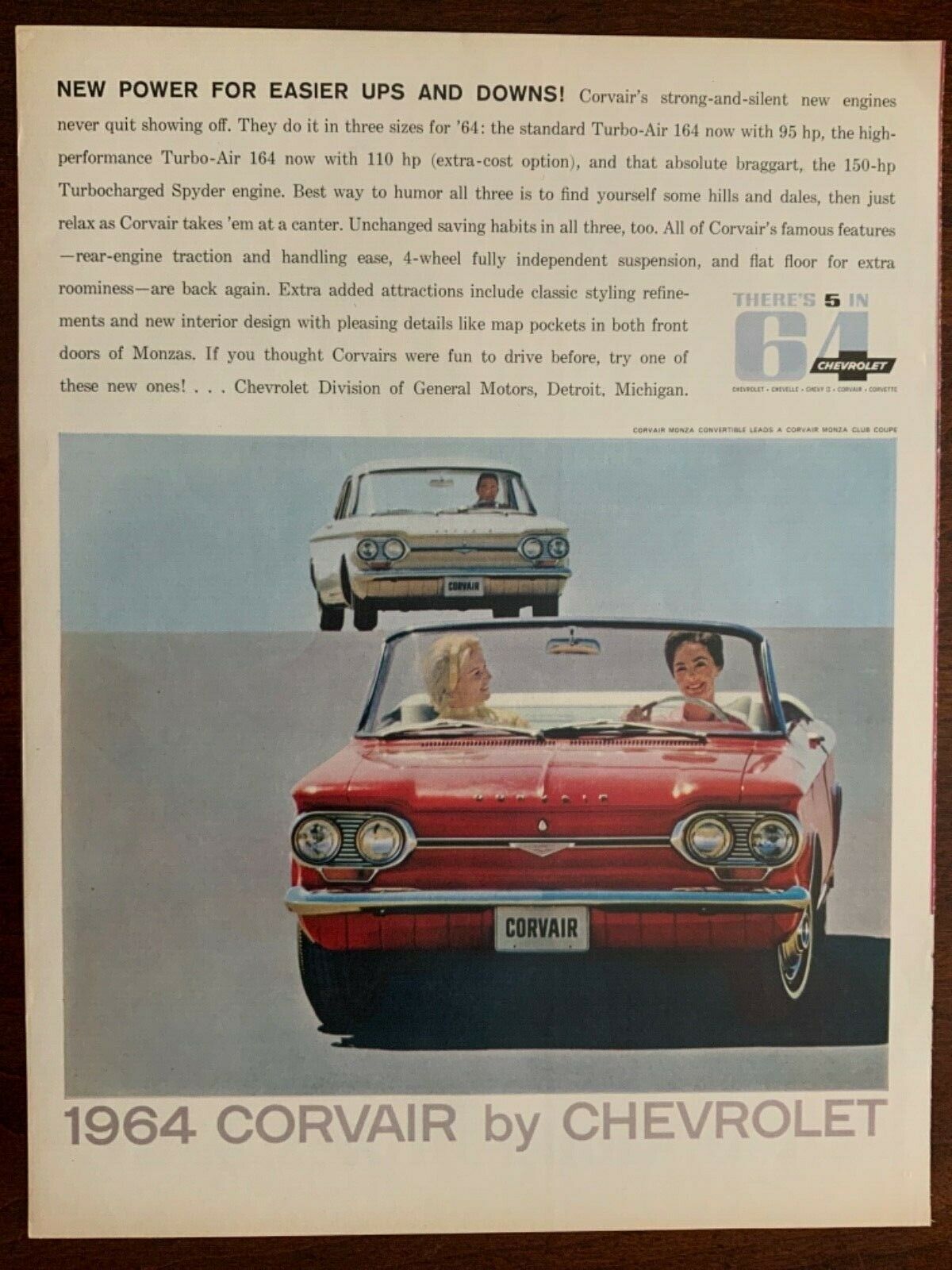 E Chevrolet Corvair 1964 Ad 13 1/2 X 10 1/3