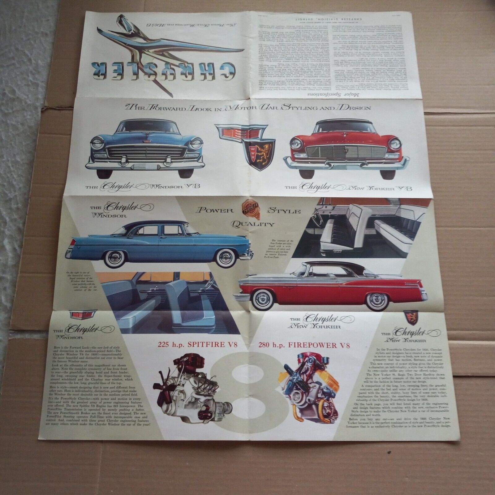 Vintage: 1956 Chrysler Sales Brochure Catalog Unfolds Into Poster Advertising