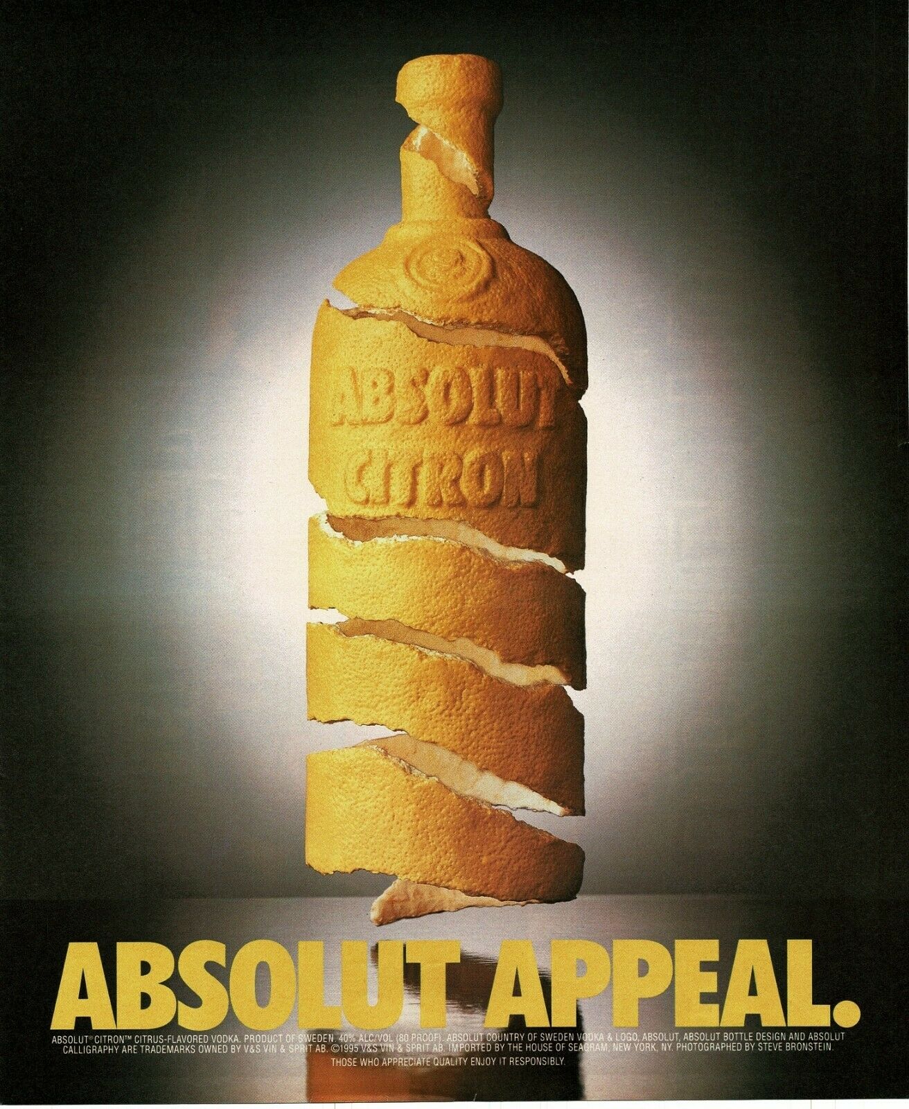 1996 Absolut Citron Vodka Lemon Peel In Shape Of Bottle Vintage Print Ad