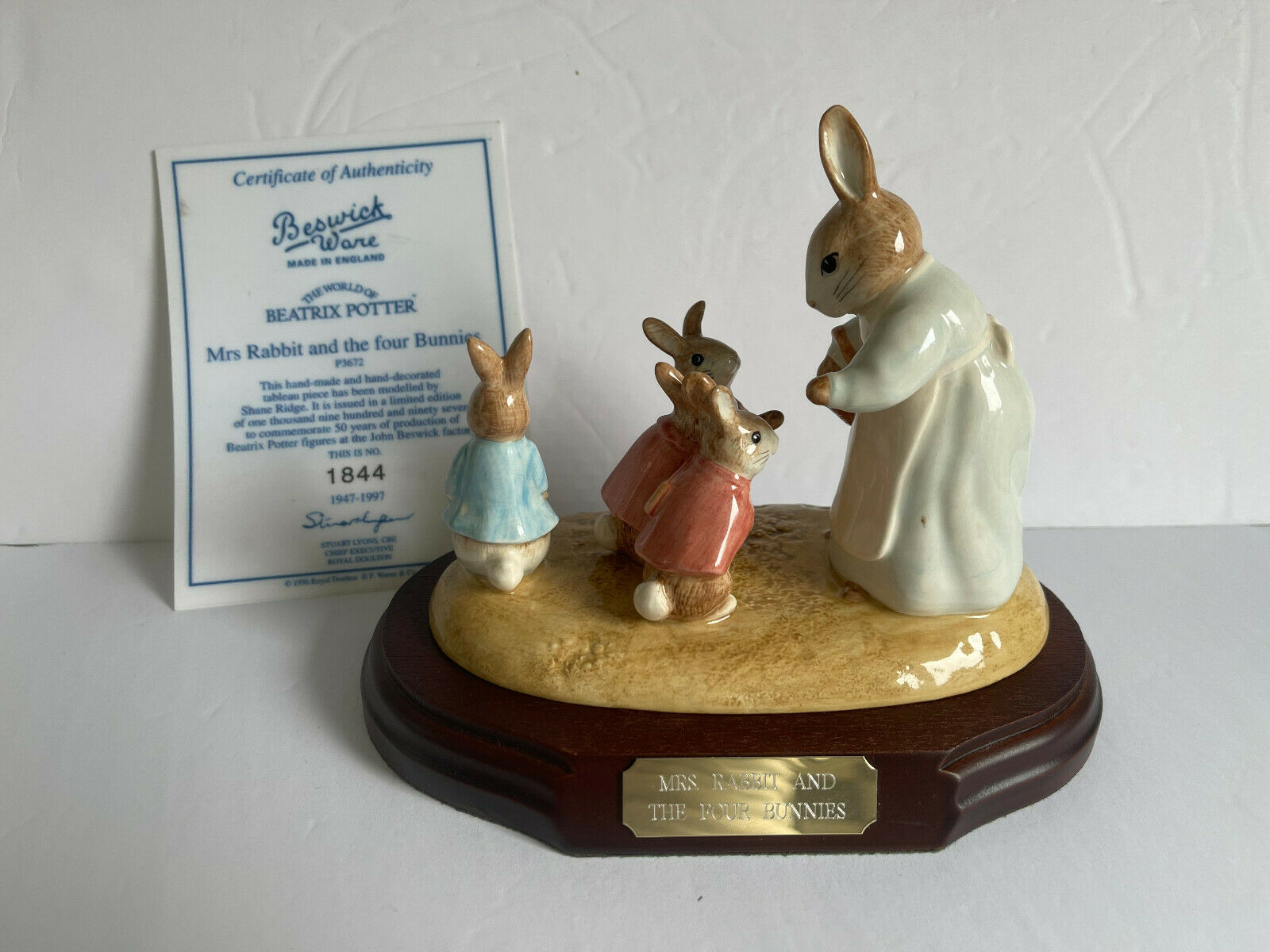 Beswick Beatrix Potter Mrs Rabbit And The Four Bunnies Tableau Figurine Base Coa