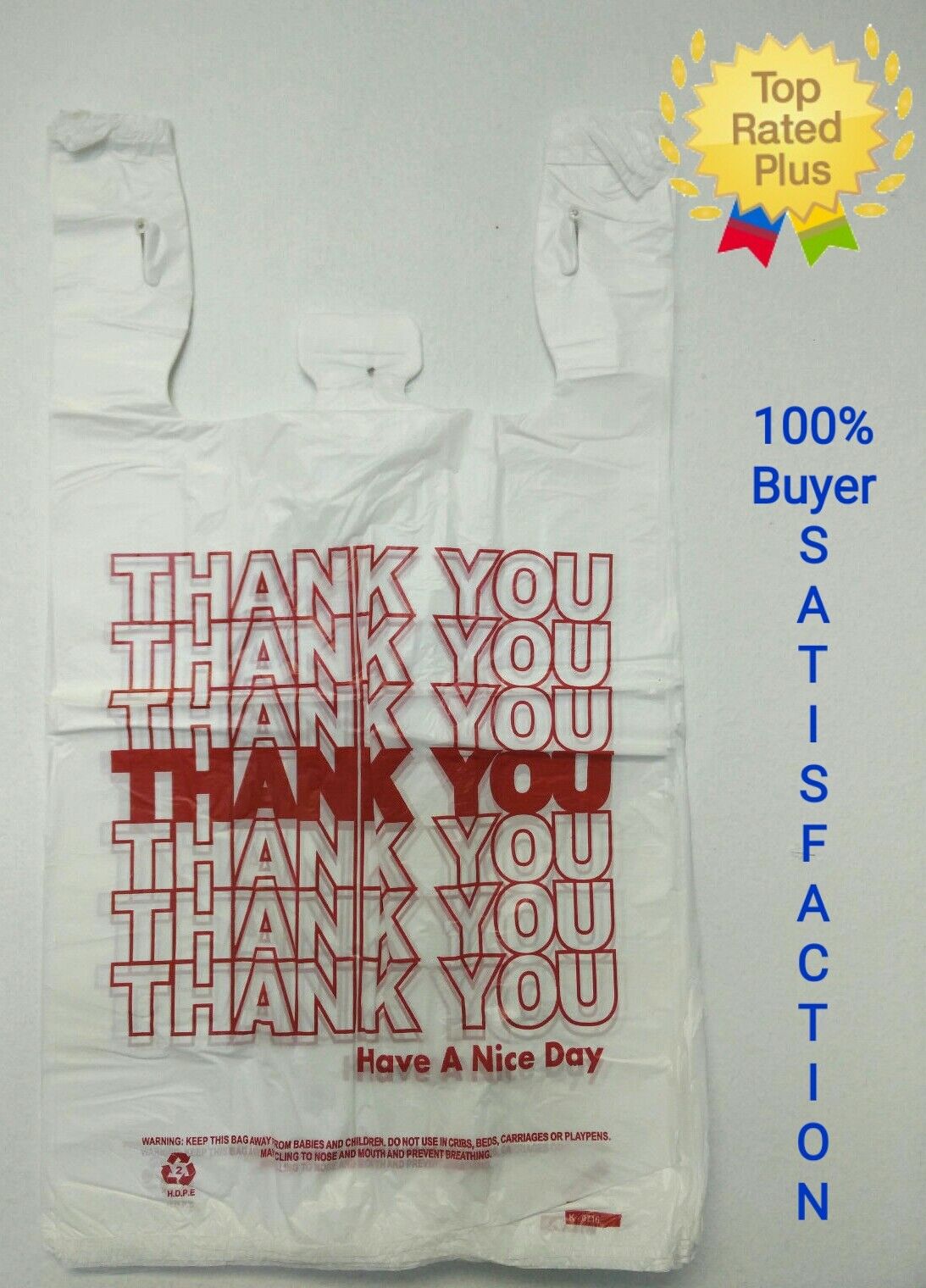 Thank You T-shirt Bags 11.5" X 6" X 21" White Plastic Shopping Bag 50 - 1000
