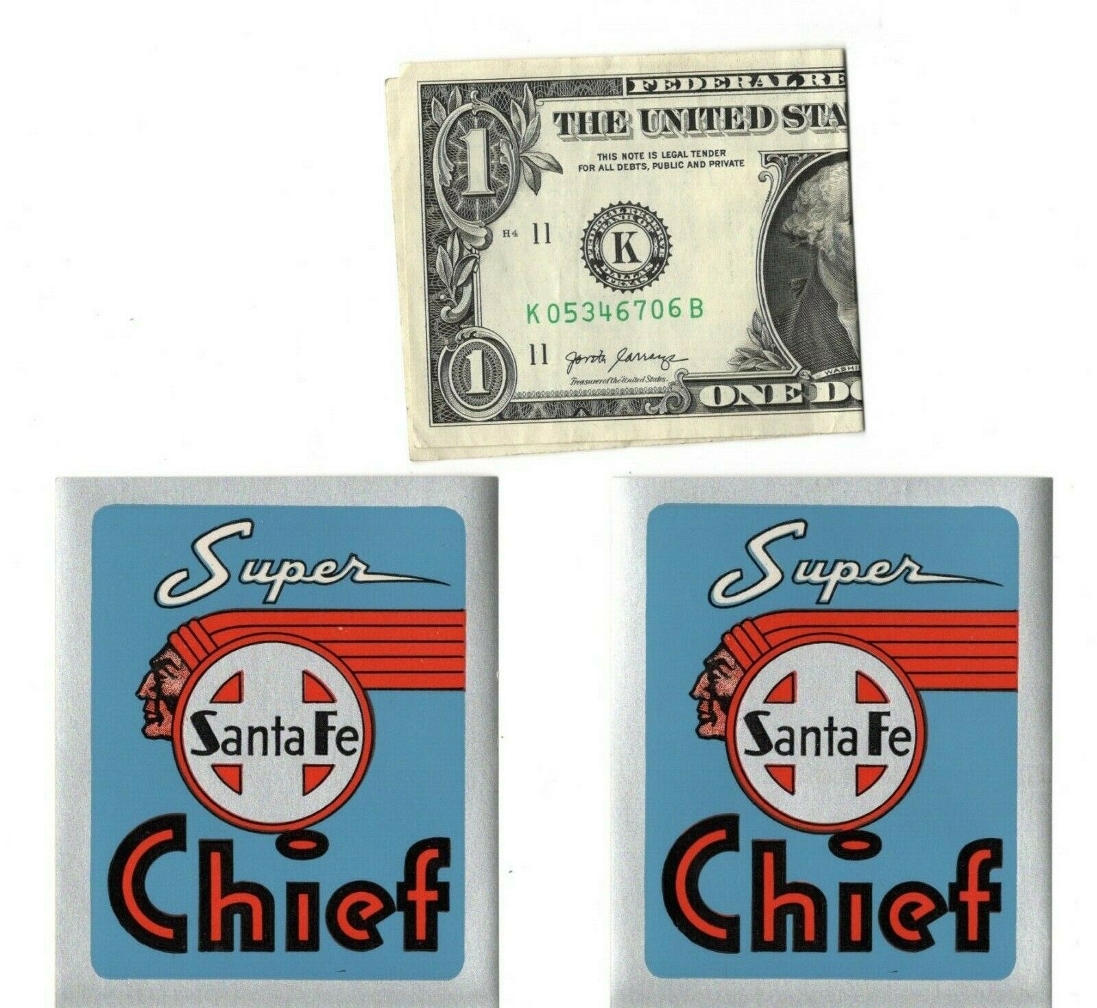 2 Super Santa Fe Railroad Chief Baggage Labels