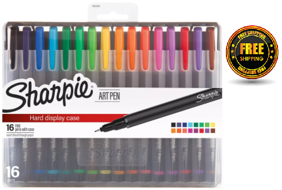 Sharpie Art Pens With Stand Up Hard Case Fine Point Assorted Colors 16 Ct.