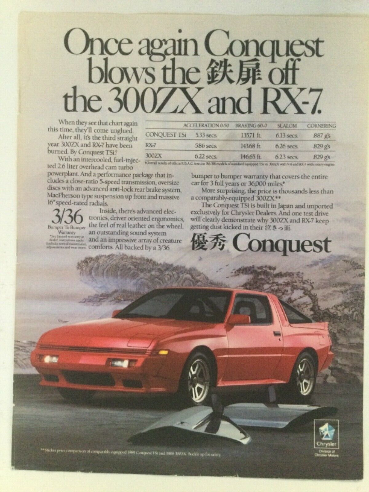 1 Page Ad Chrysler Conquest Tsi 2.6 Turbo 1989 89